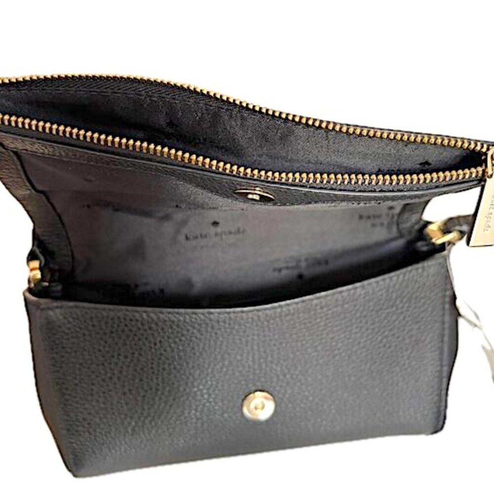 Kate Spade Leila Mini Zip Crossbody Bag in Black Pebbled Leather NEW - Picture 4 of 12